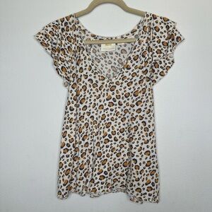 Anthropologie Ruffled Leopard Print Blouse Brown Black